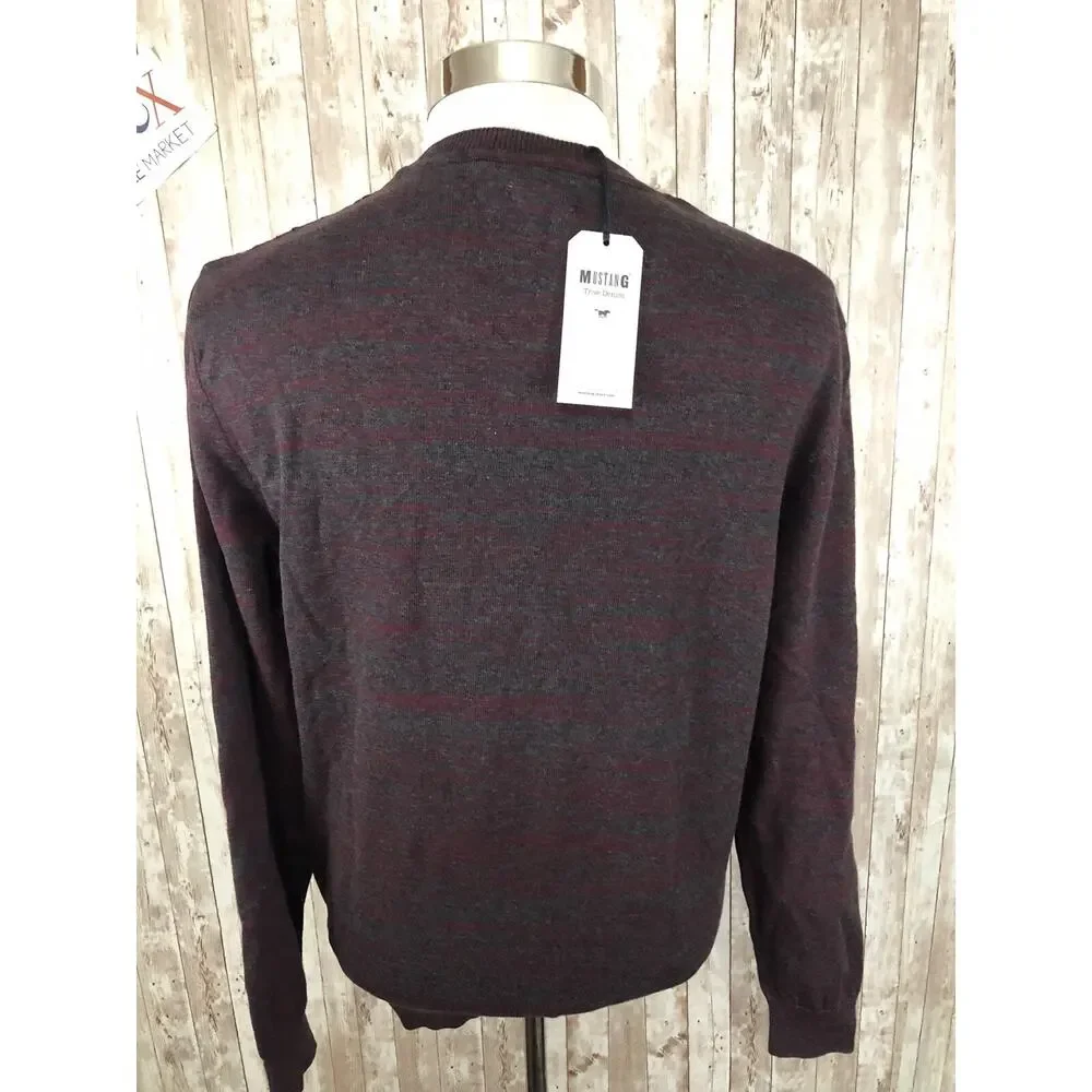 Mustang Sweater Mens XL Slim Pullover Shirt Knit Gray Red Lightweight N72